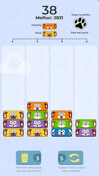 Tela do jogo AuBlocks com blocos coloridos de cachorrinhos